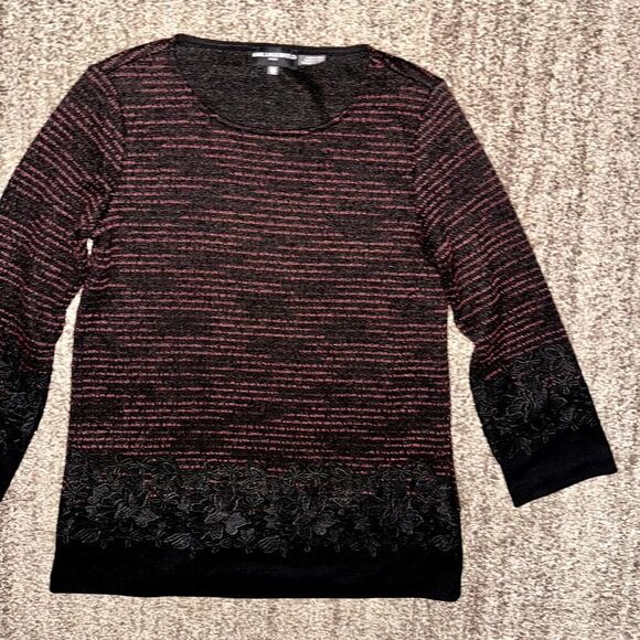 Karl Lagerfeld Paris Tweed Knit Lace Red Black Women's Sweater Top XS - Picture 6 of 11